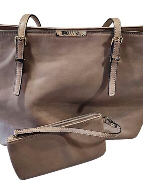 Taupe Leather Tote with Wristlet - Stylish Everyday Carry